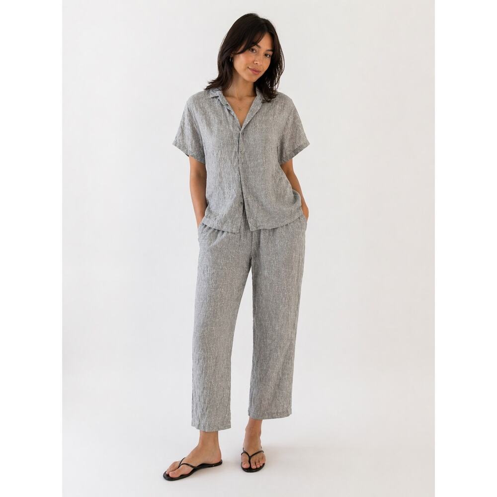 Eileen Fisher Top Wide Leg Pants Grey Silk Organic Cotton Two Piece Set sz Small